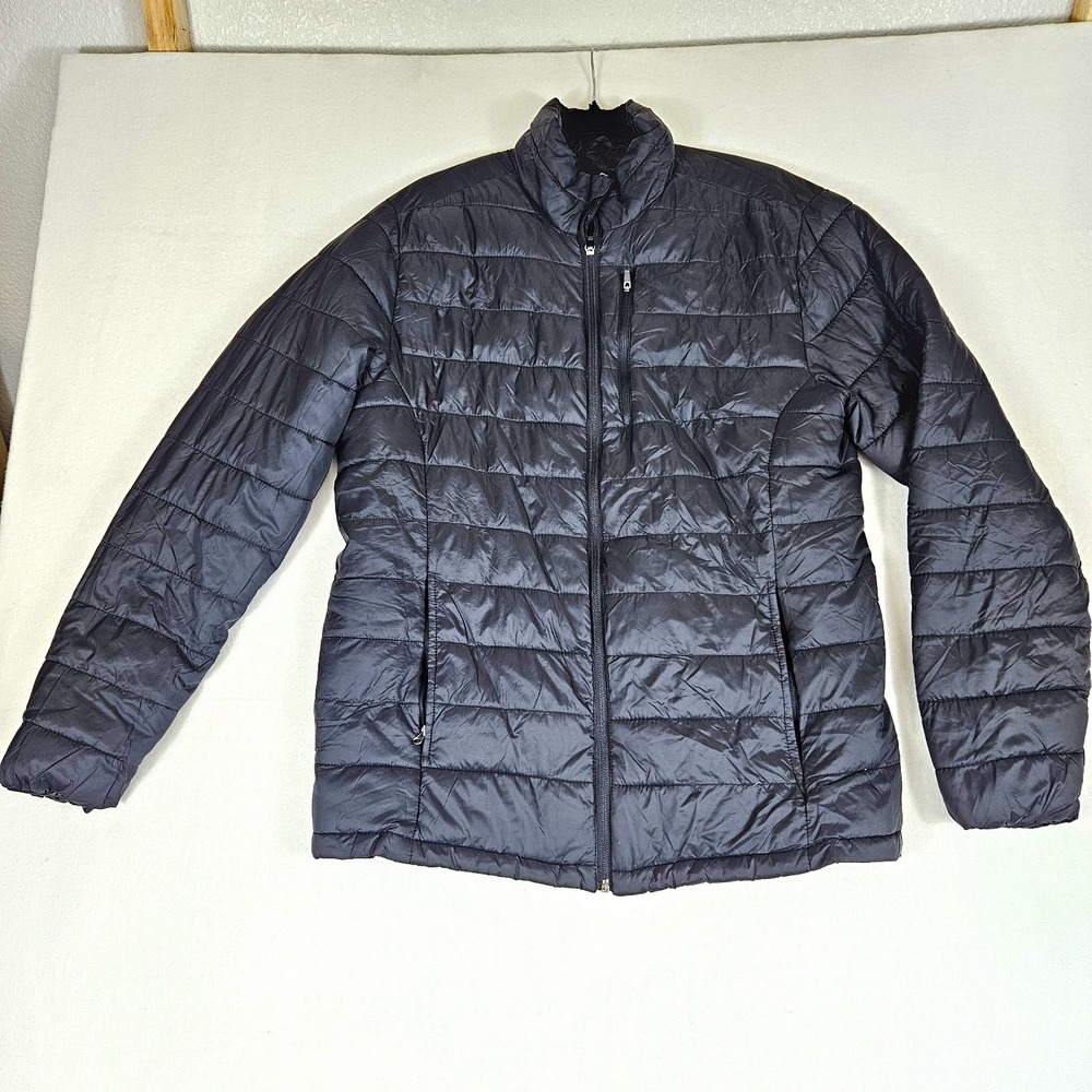 St John's Bay Men's Black Quilted Puffer Jacket M Full Zip Pockets Stand Collar
